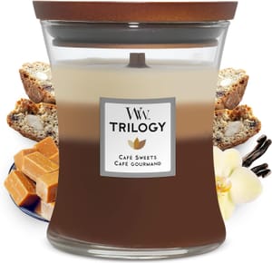 Woodwick Hourglass Trilogy Candle, Caf Sweets, Crackling Wick, 60 Hours