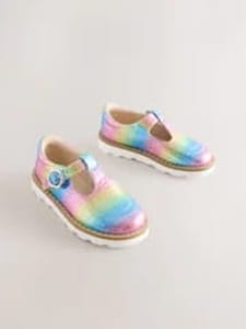 Multi Rainbow Shimmer Standard Fit (F) T-Bar Shoes