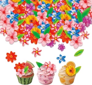 60 Multicolored Flower Cupcake Toppers
