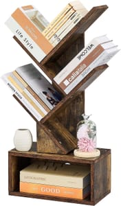 4-Tier Tree Bookshelf with Drawer, Rustic Brown