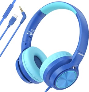 INFURTURE Kids On-Ear Headphones USB-C/3.5mm with Mic, 94dB, School/Travel