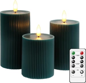 CiimWaa LED Flameless Candles, 3-Piece, Remote and Timer, Green