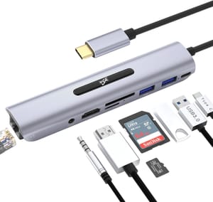 USB-C Hub with Ethernet, 4K, USB 3.0/2.0, SD/TF, PD