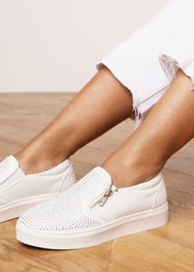 Where's That from Florina White Zip Trainer with Diamante Toe