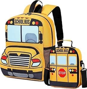 BLUBOON Toddler Backpack Boy Preschool School Bus Insulated Lunch Box