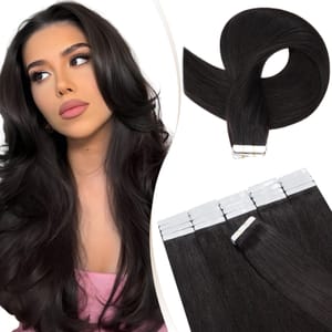 Elailite 20 Pcs Tape Hair Extensions, Real Human Hair, 1B