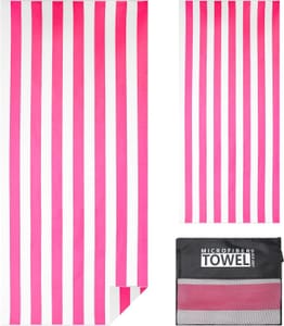 TMEOG Microfibre Beach Towel 180x80cm XL Pink Stripes