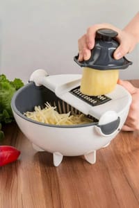 White Vegetable Grater Set with 7 Blades and Drain Basket