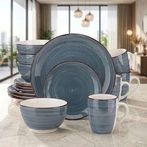 Grey Alivio 16-Piece Blue Glaze Porcelain Dinner Set