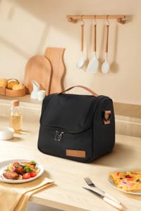 Black Insulated Lunch Tote Bag with Adjustable Shoulder Strap