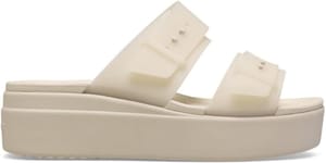 Crocs Women's Brooklyn Buckle Frosted Low Wedge Sandals Sandstone UK4