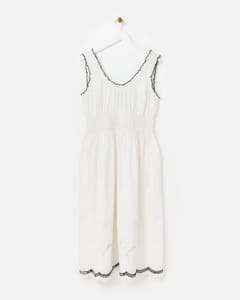White Floral Cutwork Sleeveless Cotton Midi Dress