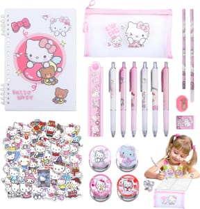 Kawaii Cartoon Girls' Stationery Set with Pencil Case