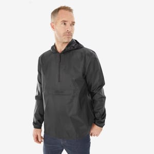 QUECHUA Mens Windproof and Waterproof Hiking Jacket, Raincut 1/2 Zip - Black