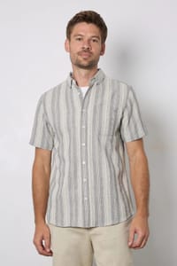 Maine Light Blue Textured Stripes Short Sleeve Button down Shirt