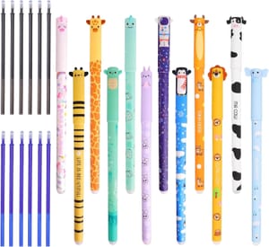 12 Pack Animal Erasable Pens with 0.5mm Black/Blue Refills