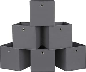 SONGMICS 6 Foldable Fabric Storage Boxes, 30x30x30 Cm, Grey