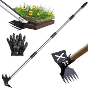 Weed Puller Tool with Long Handle, 2-in-1 Rake and Hoe