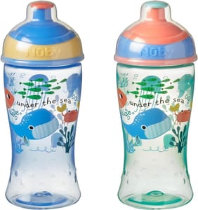 Nuby 2 Pack Super Slurp Free-Flow Water Bottles, 360ml, 18M+
