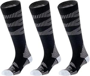 3-Pack Unisex Thermal Ski Socks for Snowboarding, Black, Large