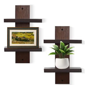 Niubest 2-Tier Vertical Wall Shelves Walnut 2-Pack