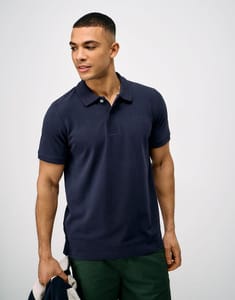 Ottoman Rib Placket Cotton Polo Shirt in Navy