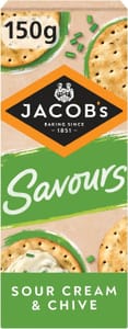 JACOB'S Savours Thins Sour Cream & Chive Crackers, 150g