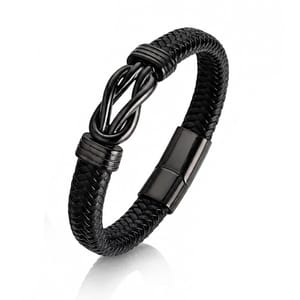 Loutade Men's Braided Leather Bracelet with Magnetic Clasp