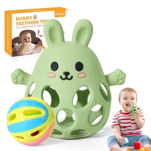 Orzbow Teething Mitten with Rattle - Silicone Bunny Teether Olive Green