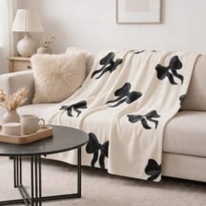 OHS Bow Print Fleece Throw - Monochrome
