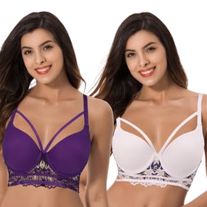 Curve Muse Padded Underwire Longline Bra 2-Pack Purple/Nude 44DD