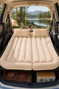 Beige Raised Double Car Air Mattress with Pump and Pillows