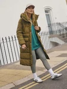 Khaki Green Shower Resistant Padded Hooded Longline Coat