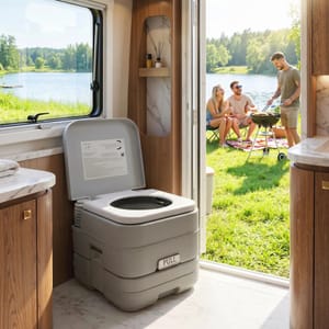 Grey HOMCOM 10L Portable Outdoor Toilet with 2 Detachable Tanks