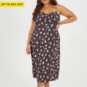 BS plus Size Strappy Floral Midi Dress with Split Detail