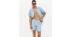 Light Blue Relaxed Waffle Drawstring Shorts
