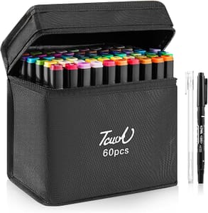 Shoze 60-Color Twin-Tip Permanent Markers, Alcohol-Based