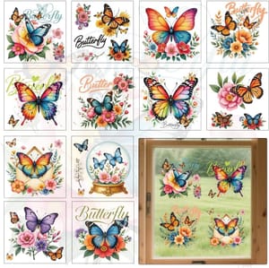 BEUNITONE 12 Sheets Butterfly Rub-on Transfers, 5.5x5.5-Inch Vintage Watercolor