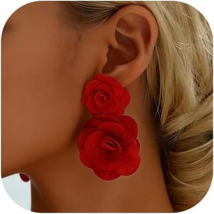 Red Rose Dangle Earrings for Women - Floral Jewelry Gift