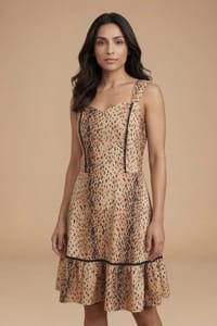 Animal Lace Trim Tiered Printed Mini Dress