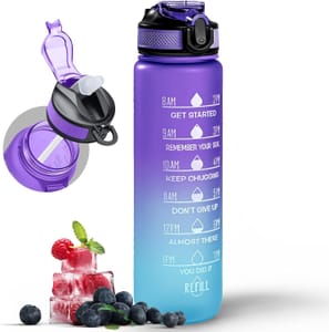 Active 1L Water Bottle with Straw, Time Marking and BPA-Free