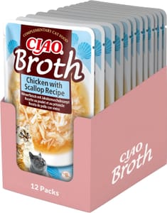 INABA Ciao Broth, Wet Cat Food, Chicken & Scallop, 12 Pack X 40g