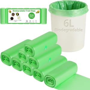 200 Counts 1.2 Gallon 6L Small Biodegradable Bin Bags, Compostable Caddy Liners
