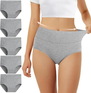 FALARY Women's High Rise Cotton Knickers, Pack of 5 Grey