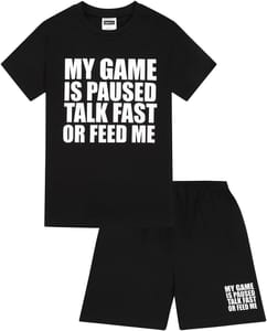 ThePyjamaFactory Boys My Game Paused Gaming PJs Short Cotton Black