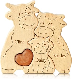 Personalised Wooden Highland Cow Family Puzzle with Custom Name