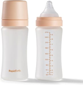 Nuby RapidBottle Anti-Colic Glass Baby Bottles, 2-Pack, 9oz, Beige