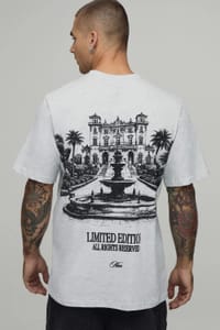 Man Ash Grey Relaxed Large Scale Landscape Print T-Shirt