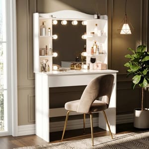 White Dressing Table with Mirror and LED Lights