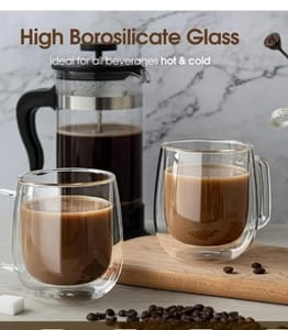 Double Walled Glass Coffee Mugs Set of 2